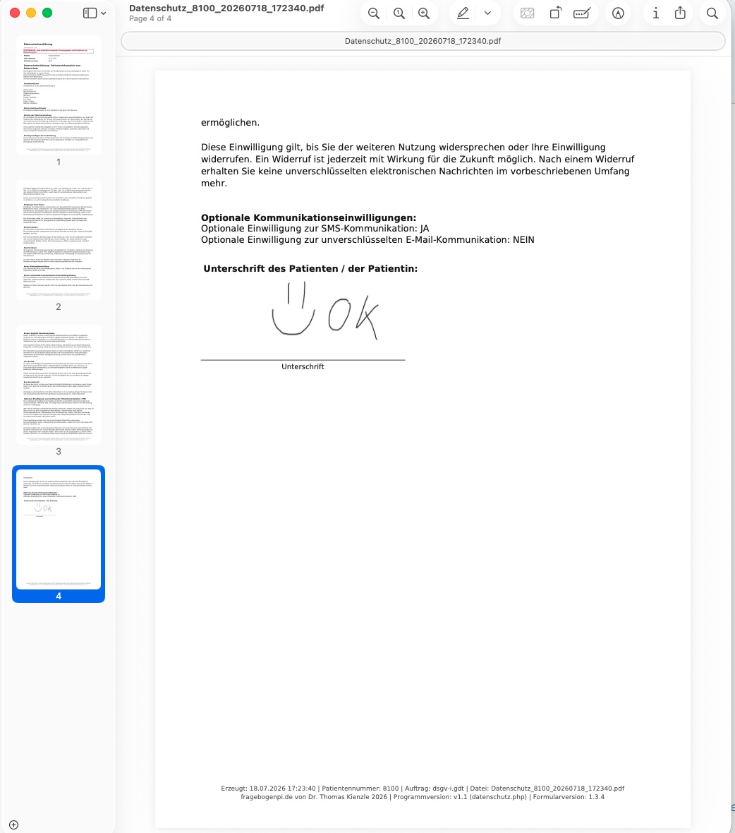Fertige Datenschutzerklärung als PDF mit Unterschrift